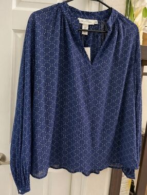 H&M Sheer Blue Geometric Blouse Size 10 Flowy Lightweight Boho Top NWT